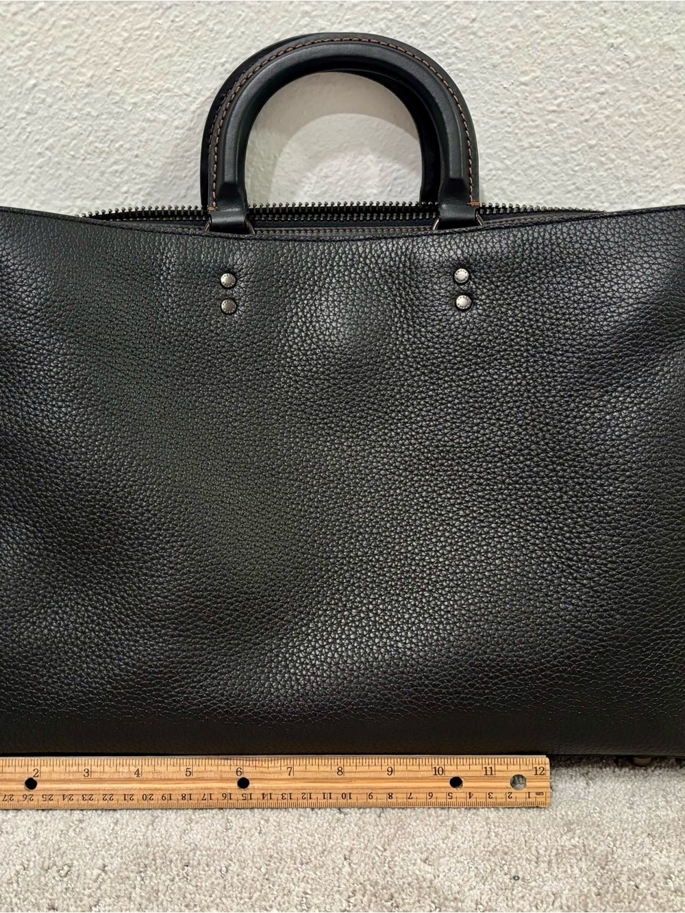 Coach Black Pebbled Leather Brief Tote with Logo Tag - Picture 4 of 9